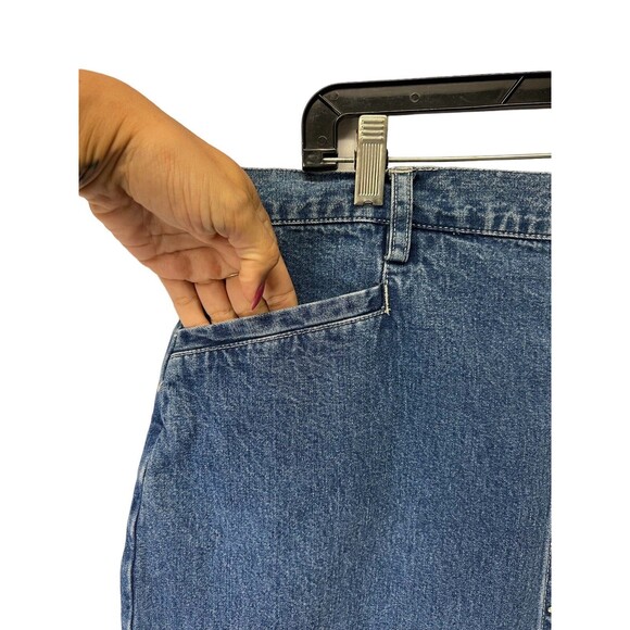 Y2K Eddie Bauer Denim Button Up Jean Skirt Pocket Medium Wash 100% Cotton Sz 18 - Picture 3 of 10